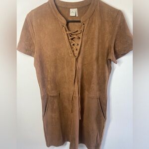 Paper Crane Tan Lace-Up Suede Dress